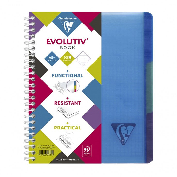 Clairefontaine Spiralheft, Spiralbindung, 90 Blatt, 4-fach gelocht, perforiert, 90 g/m² – farbig sortiert