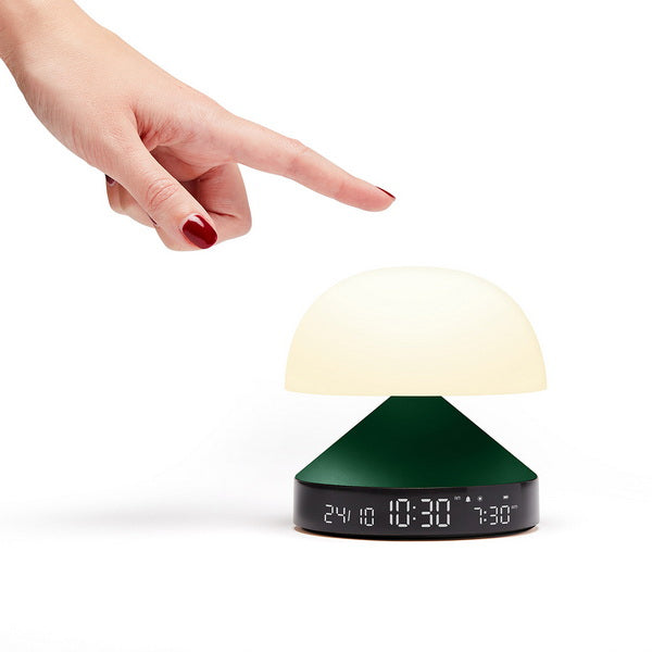 Lexon Lichtwecker Mina Sunrise – digital – 11 × 11 cm, dunkelgrün, Aluminium, USB, 5 Wecktöne