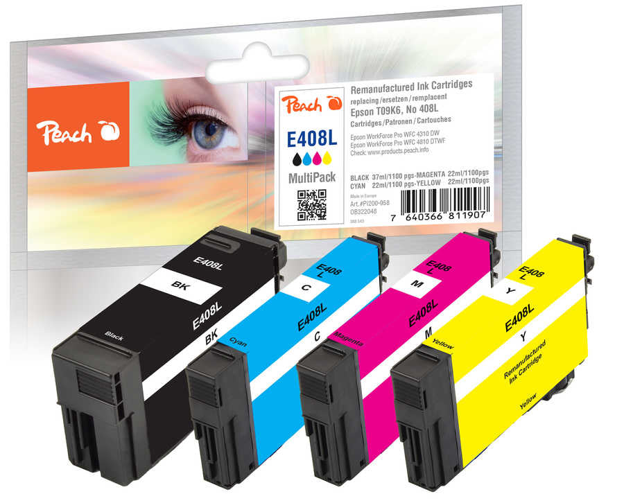 Peach Tintenpatronen-Multipack 408L, CMYK, Kompatibel – für Epson WorkForce Pro WF-C4310, WF-C4810