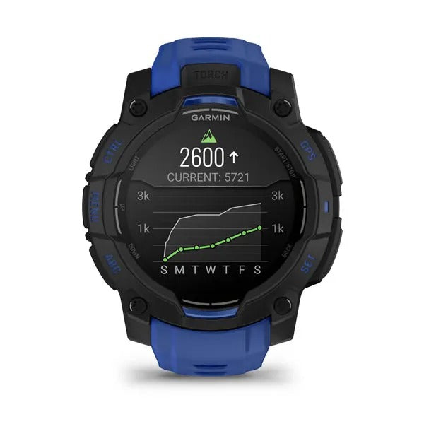 Garmin Instinct 3 45 mm GPS – Aluminium Schwarz, Sportarmband, Schwarz/Bolt Blau, 100 m, für iPhone