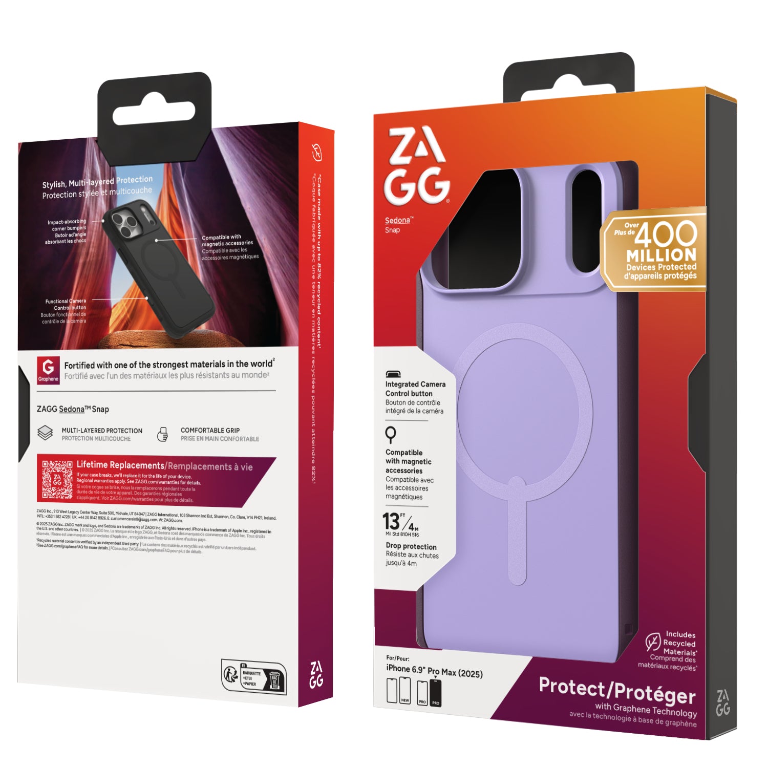 ZAGG Sedona Snap – Backcover – für Apple iPhone 17 Pro Max, MagSafe, Graphen, Violett, bis 4 m Sturzsicher