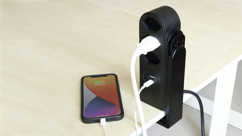 Steffen Tischsteckdosenleiste 50 00092 SW – 1,50 m, Kunststoff, Schwarz, mit USB-C, 1er-Pack, für Typ J