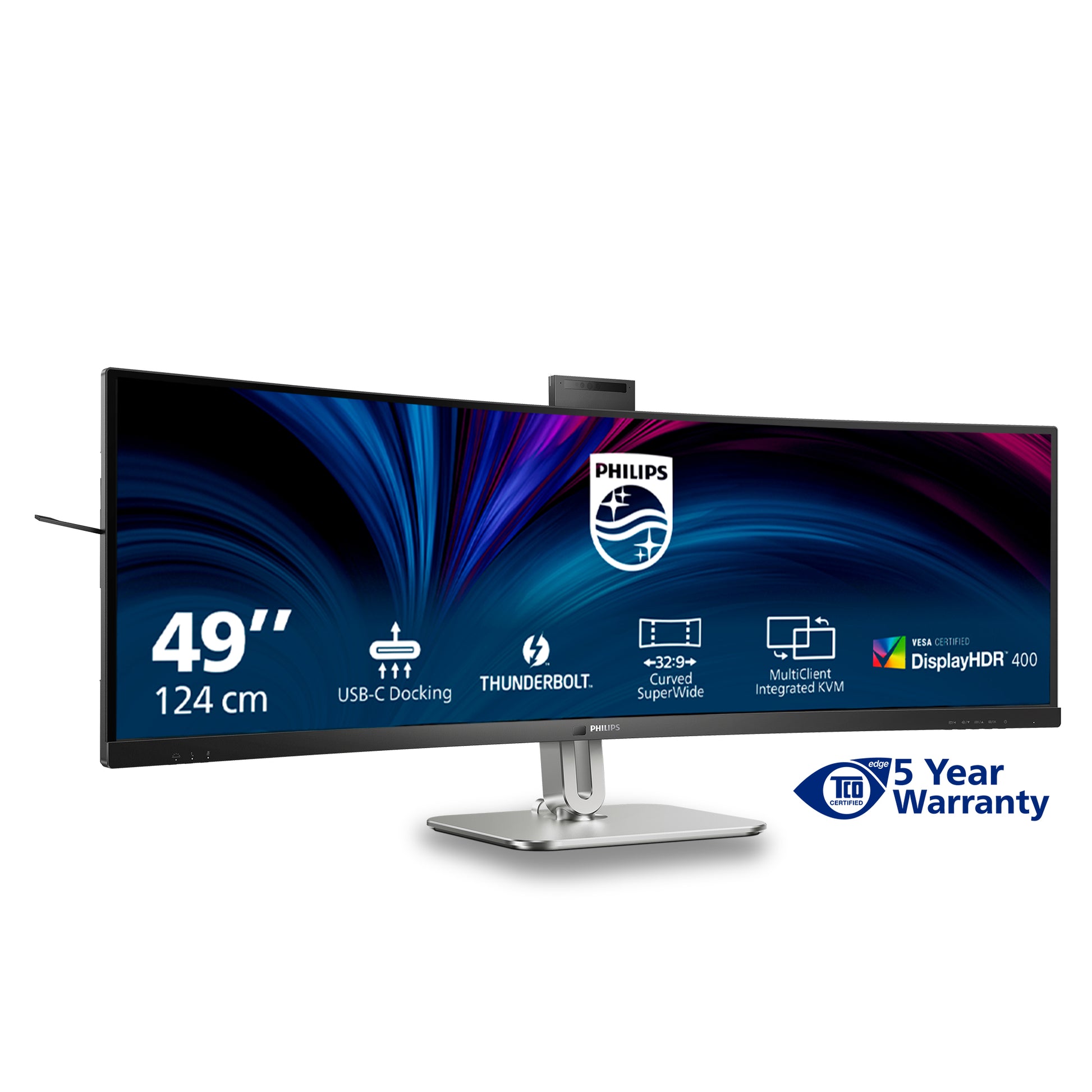 Philips 49B2U6903CH/00 – Monitor, 48,8" 5120 × 1440 (Dual QHD), VA, 450 cd/m², Webcam, Schwarz