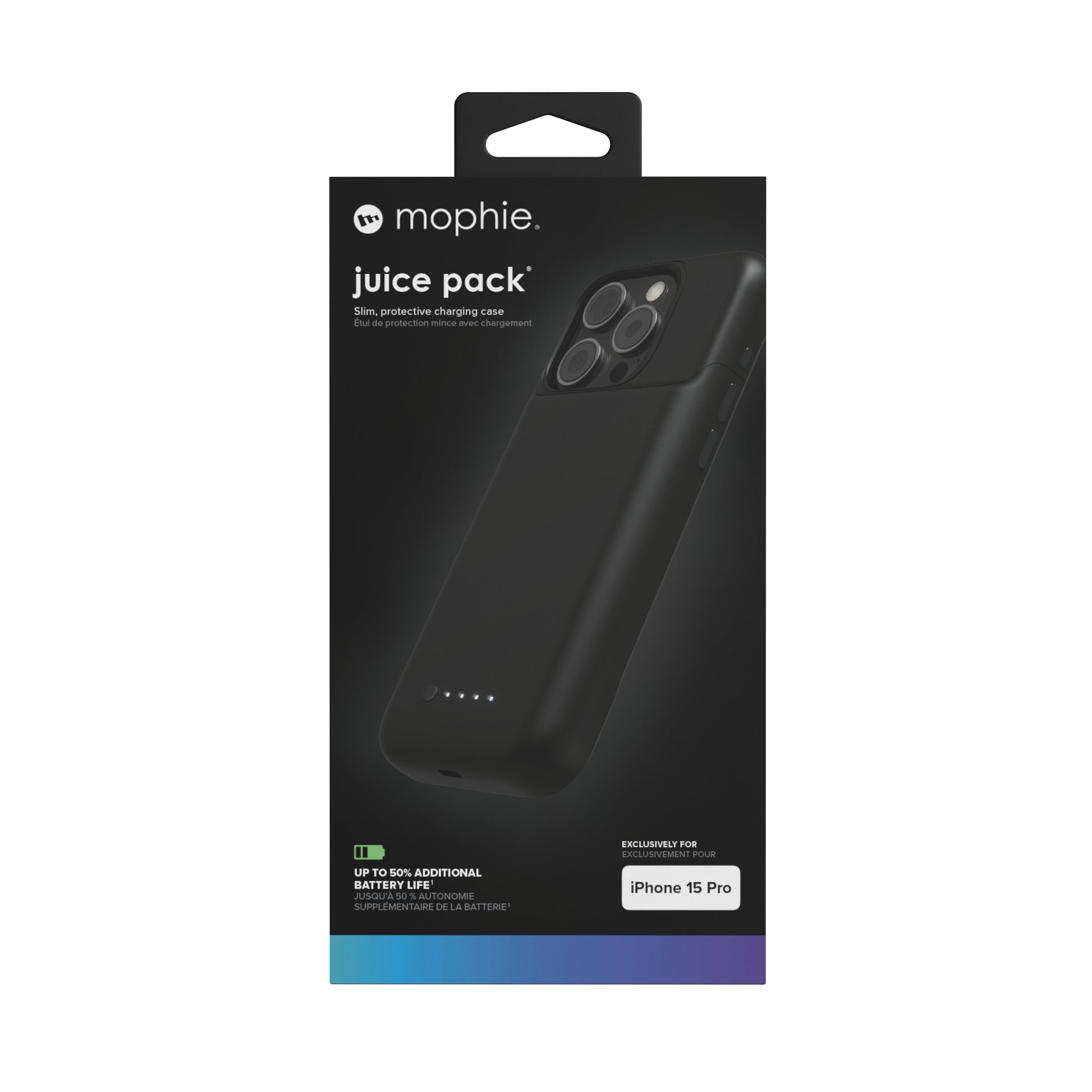 mophie Juice Pack – Power-Case (mit Akku) – für Apple iPhone 15 Pro, Recycling-Kunststoff, Schwarz, 2400 mAh