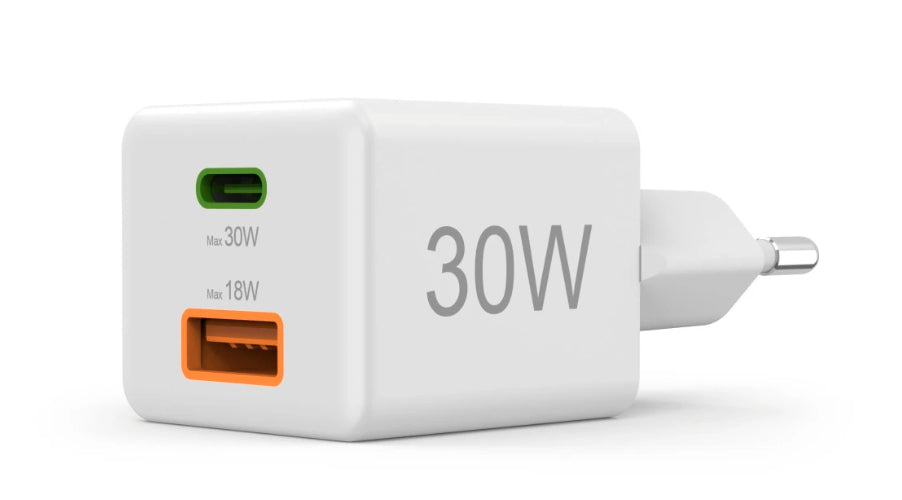 Hama 00201992 USB-Ladegerät 30 W – USB-C×1, USB-A×1 – PD 3.0, QC 3.0 – Weiss