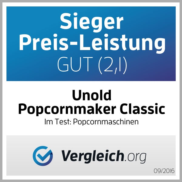 Unold Popcornmaschine Classic 48525 – 100 g, 900 W, Deckel als Messbecher – rot/silber/weiss