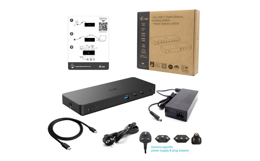 i-tec Gen2 Pro Dockingstation – USB-C, 2× DP, 1× HDMI, 5× USB-A, 100 W PD, GbE, 3,5 mm Audio, für Windows/Mac