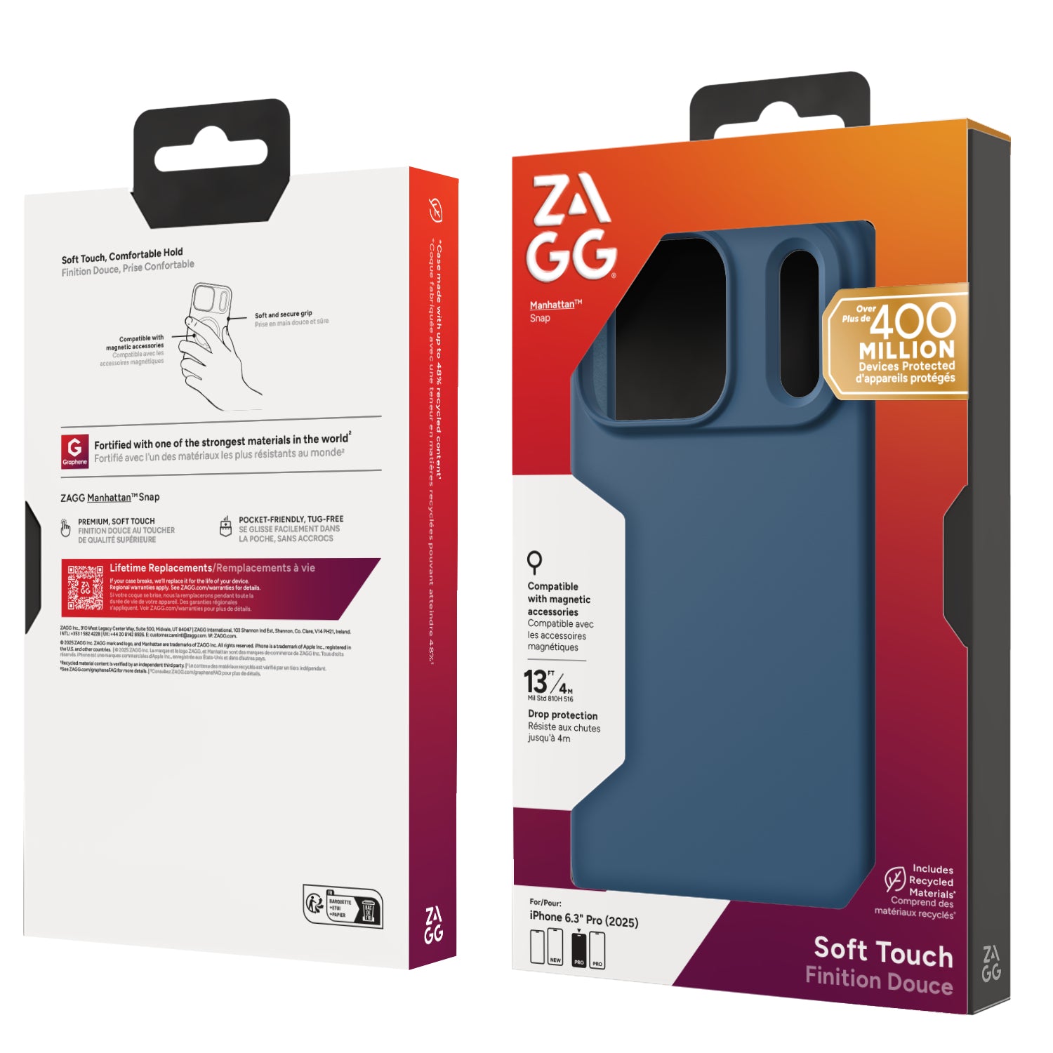 ZAGG Manhattan Snap Backcover – für Apple iPhone 17 Pro, MagSafe, Graphen+Silikon, Blau, bis 4 m Sturzsicher