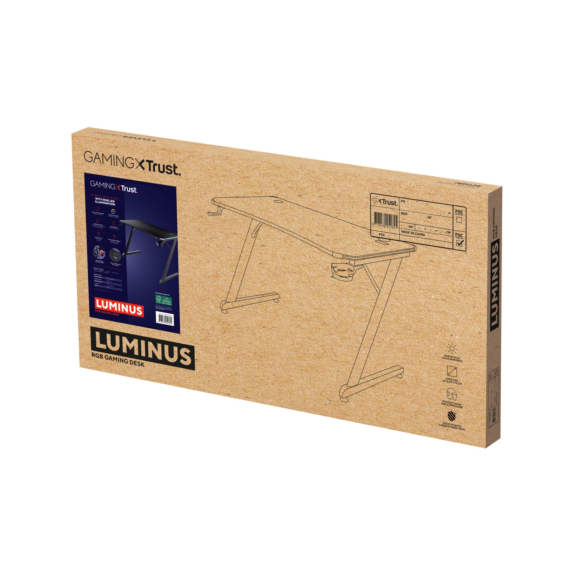 Trust GXT709 Luminus – Rollbarer Computertisch, 1'200×600×740 mm, bis 150 kg, schwarz