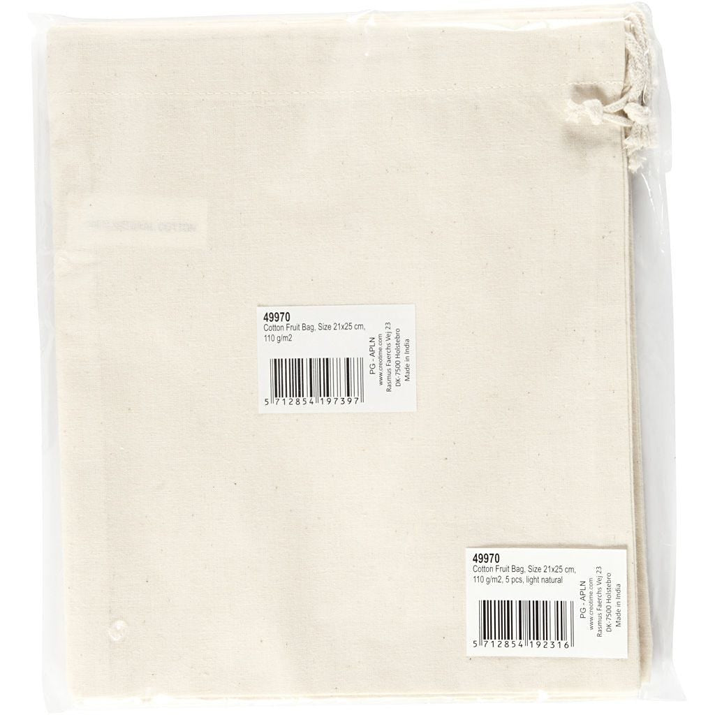 Creativ Company Baumwollstofftasche, natur, 210×250 mm – 5 Stück