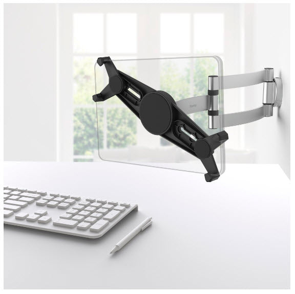 Hama 00125121 – Wandhalterung für Tablets, neigbar, Aluminium, Kabelmanagement, für Tablets 7"–11", Schwarz/Silber
