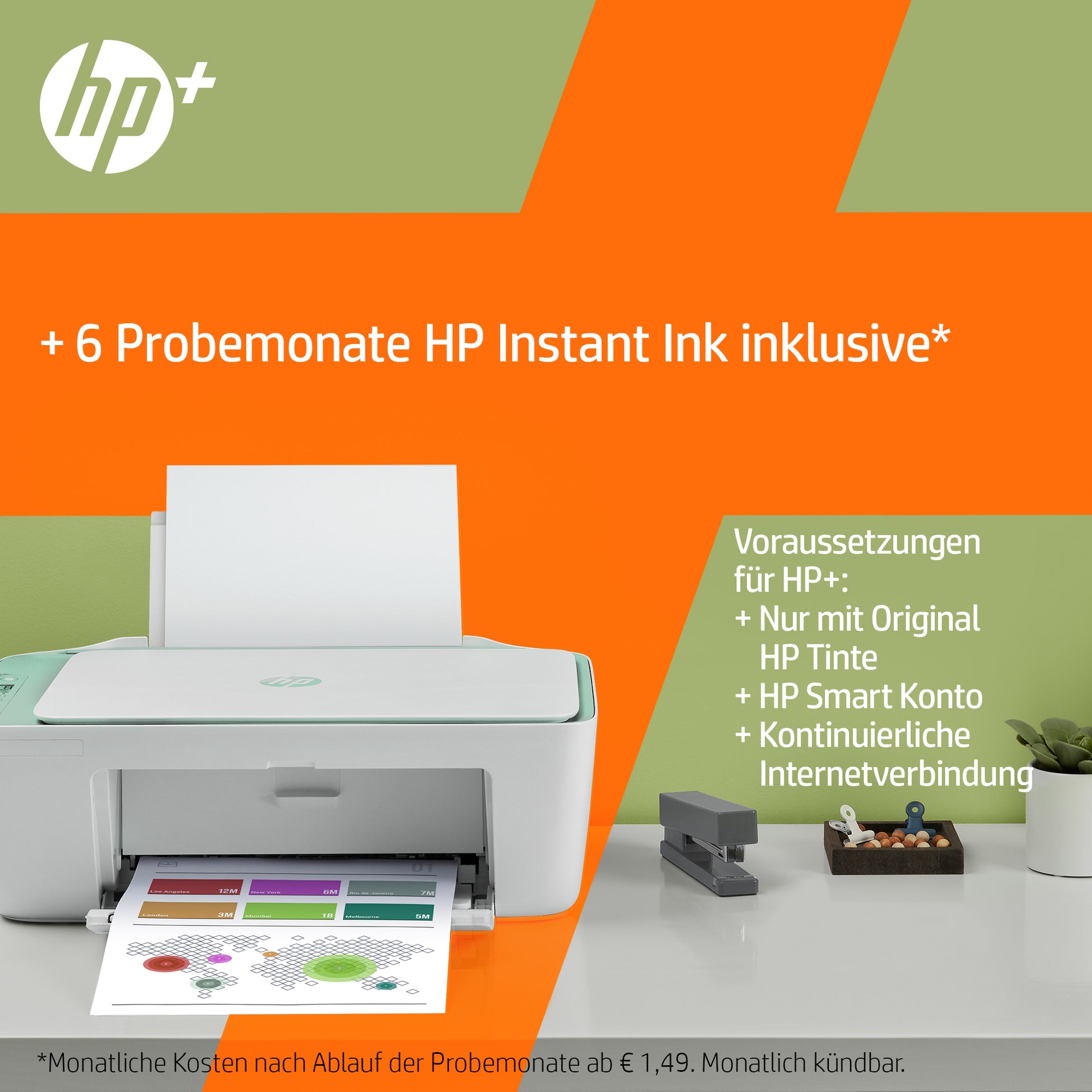 HP DeskJet 2722e 6-Farbtintenstrahl-Multifunktionsdrucker, A4, 3-in-1, Duplex, WLAN, AirPrint, Mopria
