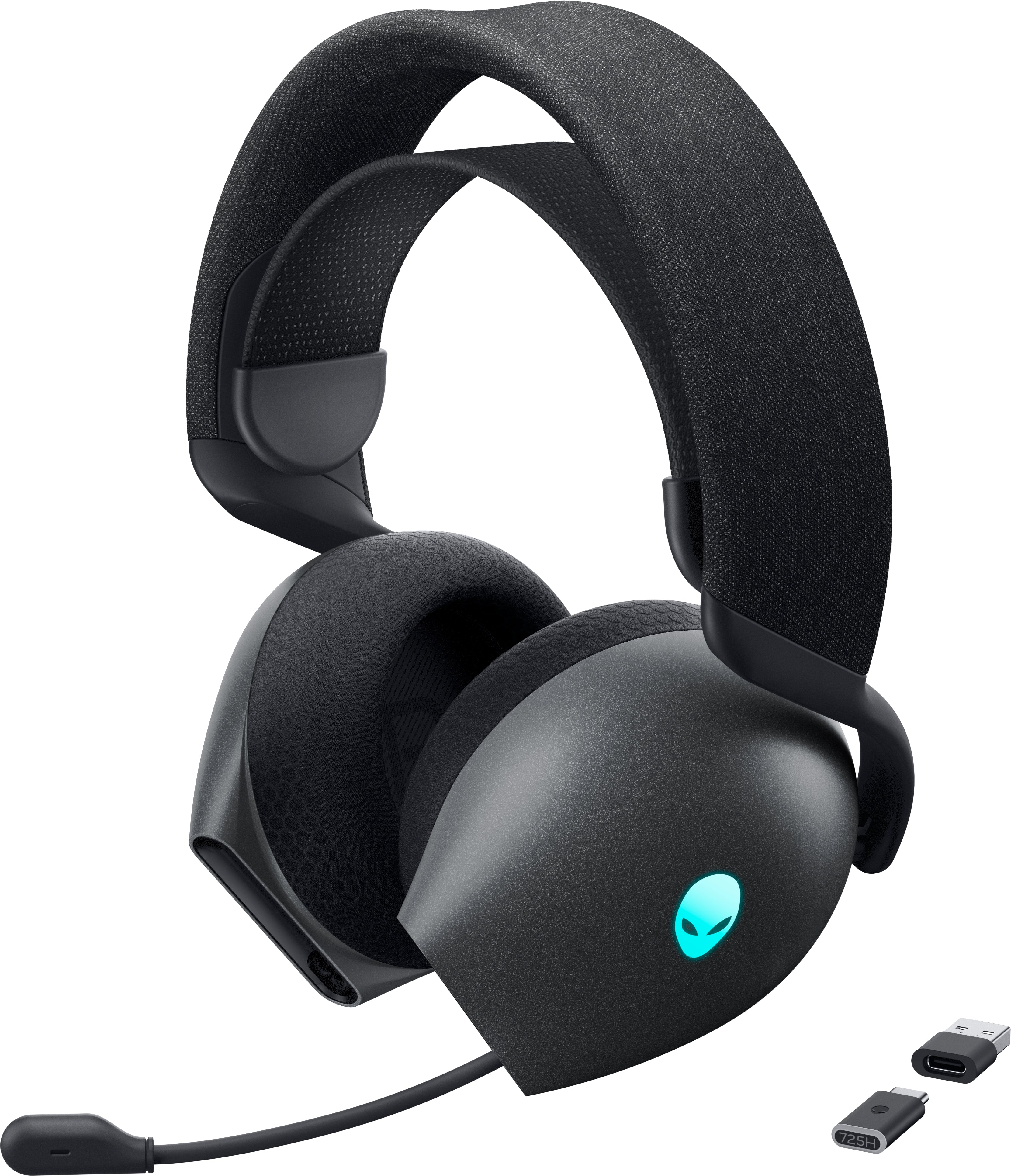 Alienware AW725H Gaming-Headset – Over-Ear, Stereo, Kabel + BT, ANC, mit USB-C-Dongle, Schwarz