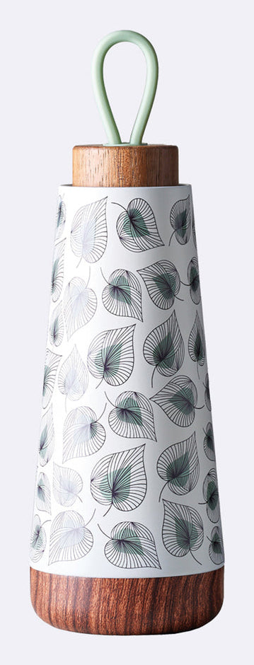 BioLoco Loop M-Line Isolierflasche 350 ml – doppelwandig 18 h heiss/12 h kalt, Edelstahl, Holzdeckel