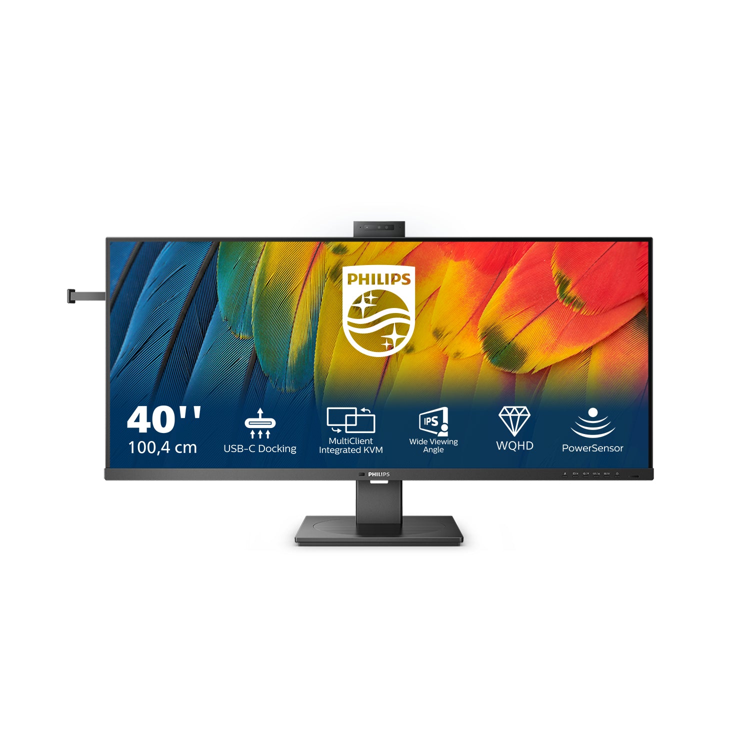 Philips 40B1U5601H/00 – Monitor, 40", IPS, 120 Hz, 300 cd/m², KVM, Webcam, USB-C, VESA 100 × 100, Schwarz