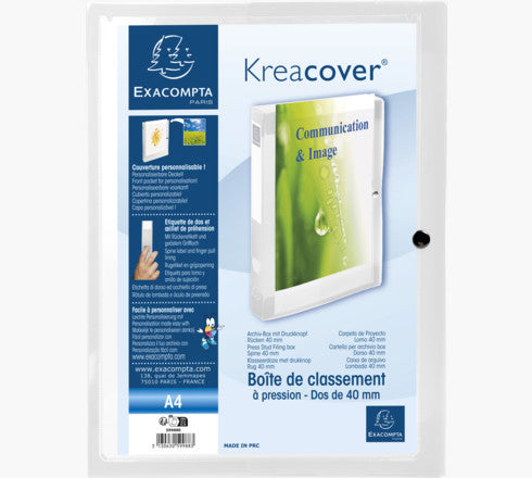 Exacompta Heftbox Kreacover A4 – Druckknopf, Polypropylen (PP), Weiss, Griffloch