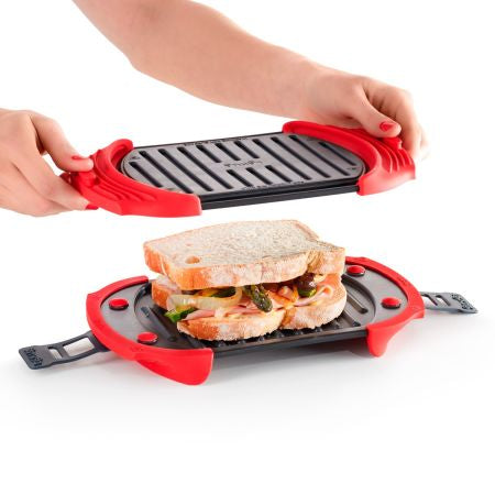 Lékué Mikrowellen-Grill, 14,8 × 25,2 × 5,4 cm, Silikon, mit abnehmbarem Deckel, Rot/Schwarz