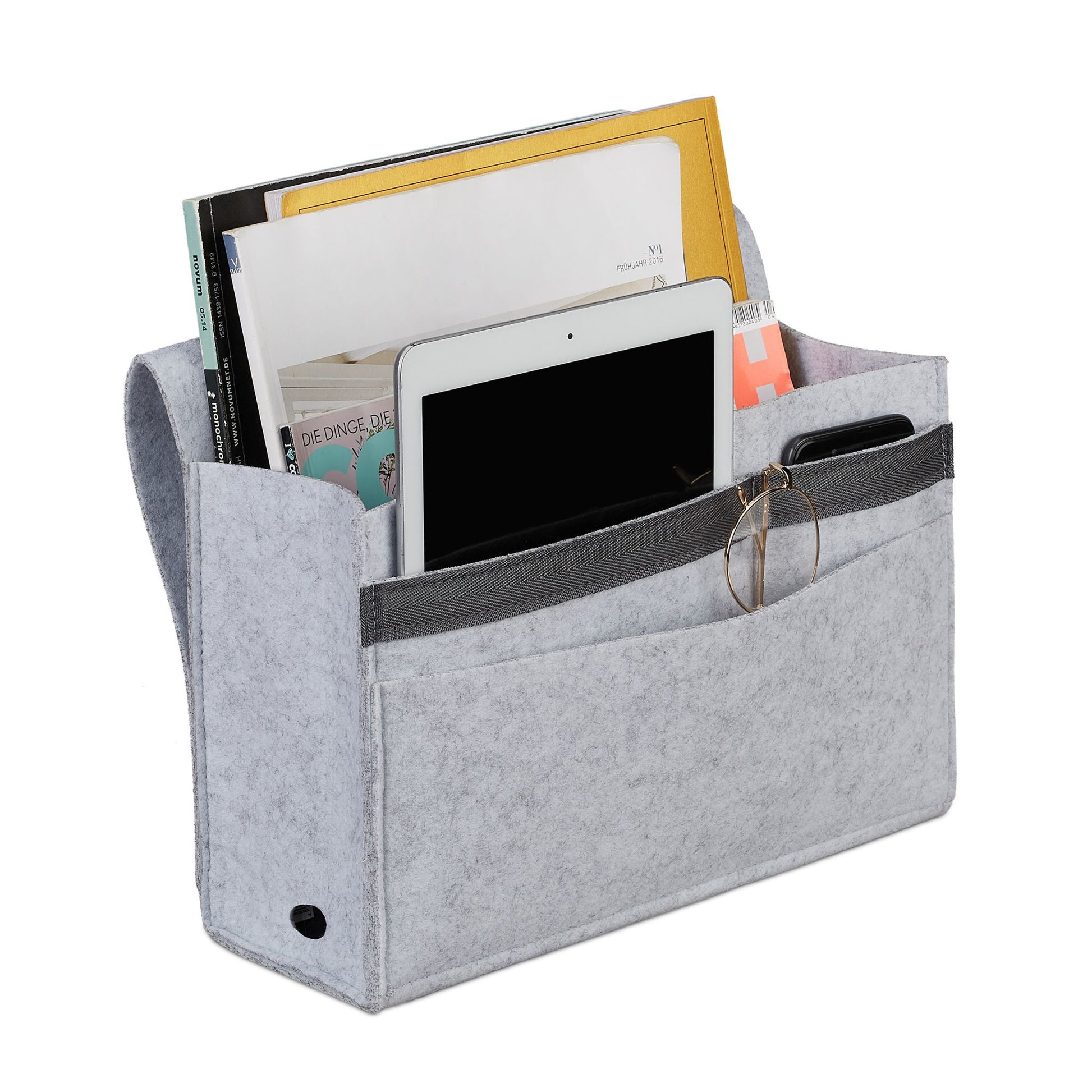 Relaxdays Aufbewahrungstasche – Filz – Grau – 6 Fächer, mit Klettverschluss – 315 × 270 × 50 mm