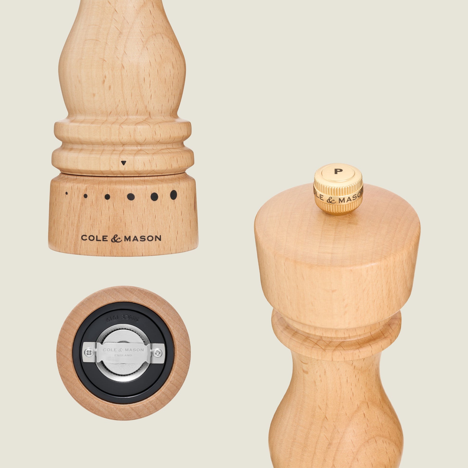 Cole & Mason Salz-/Pfeffermühle Ø 6 × 22 cm, Buchenholz, verstellbares Mahlwerk