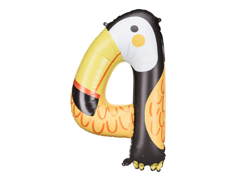 PartyDeco Folienballon Zahl 4 Tukan – Schwarz – 68 × 91 cm – Folie – 1 Stk – mit Helium befüllbar