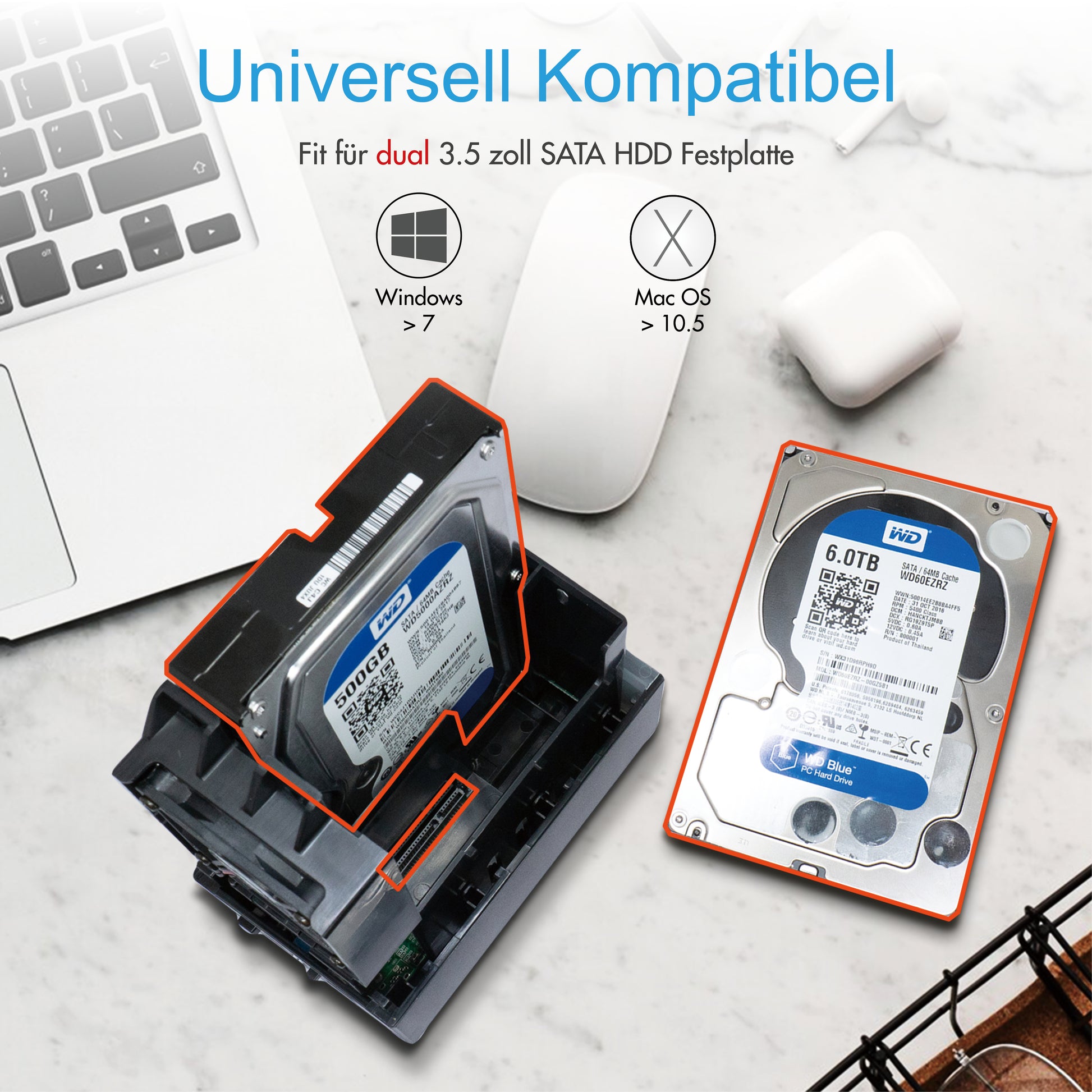 ICY BOX IB-RD3621U3 – 2-Bay Desktop Gehäuse – USB 3.0, für 3,5" HDD, SATA
