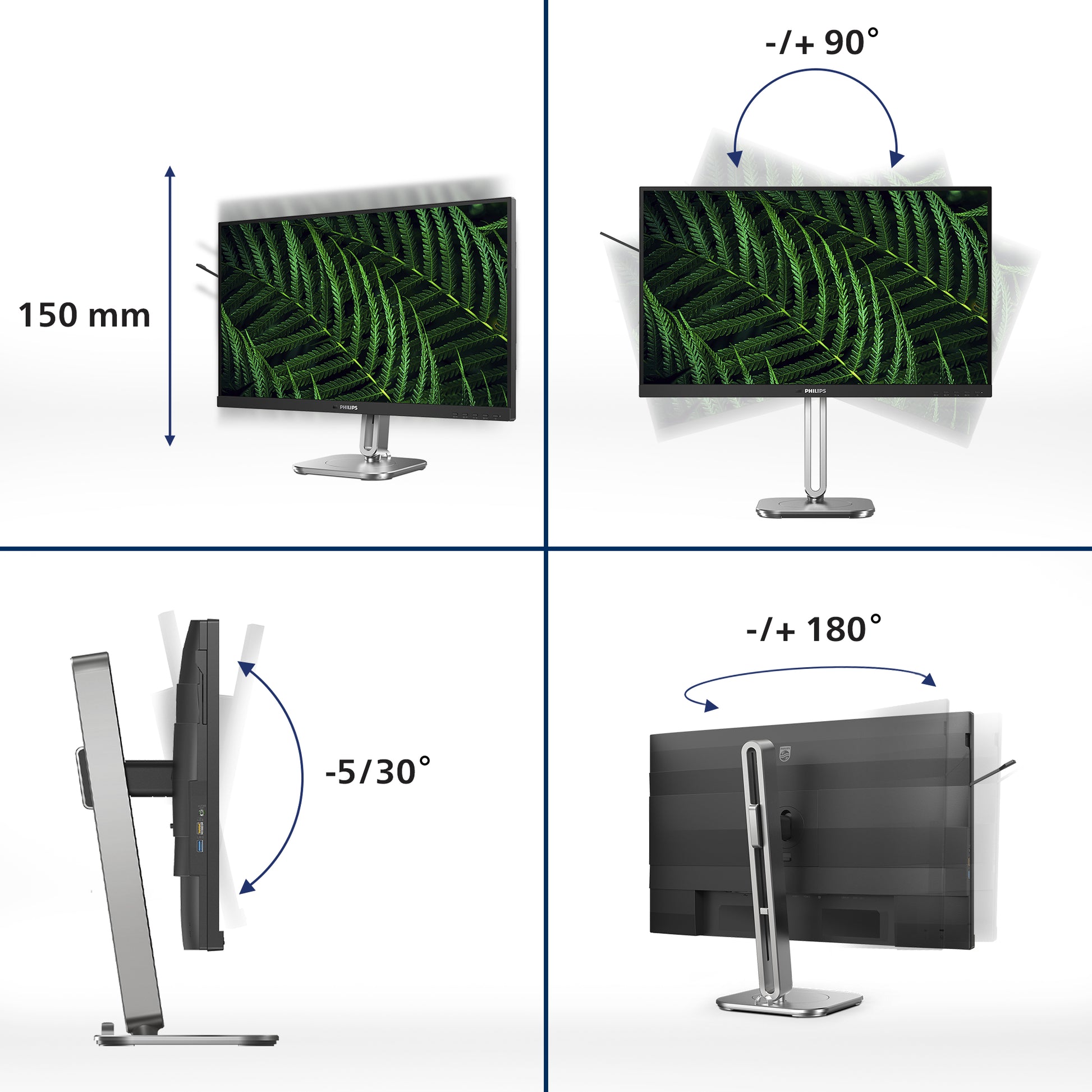 Philips 24B2G5200/00 – Monitor, 23,8" 1920 × 1080 (Full HD), IPS, 100 Hz, 300 cd/m², VESA 100 × 100, Grau