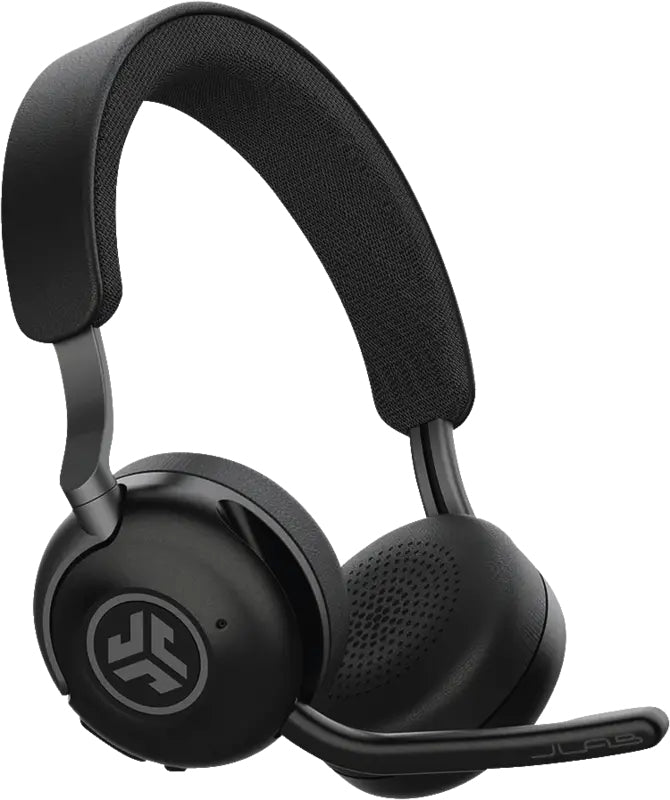 JLab Epic Work Office-Headset – On-Ear, Stereo, Kabel + BT, ANC, mit USB-C-Dongle, mit Ladestation, Schwarz