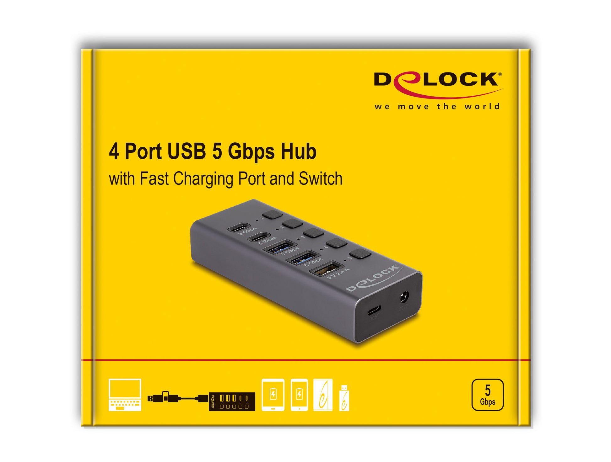 DeLOCK 64248 USB-Hub – USB-C, 3× USB-A, 3× USB-C, für Windows/Mac/ChromeOS
