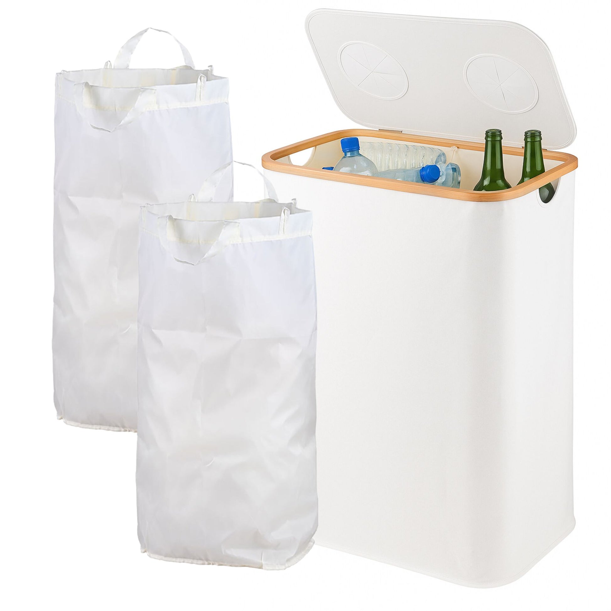 Relaxdays Recyclingbox – 140 l – Kunststoff, rechteckig – Weiss – 2-fach