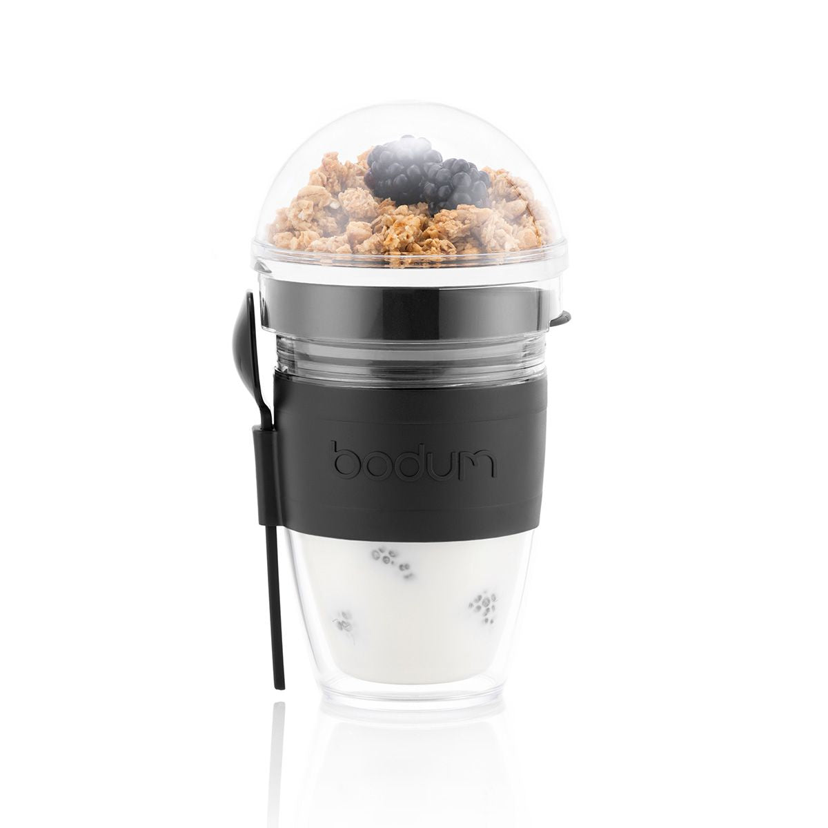 Bodum Becher 250 ml, Ø 9,9 × 18,3 cm, Kunststoff/Silikon, mit Deckel, Schwarz