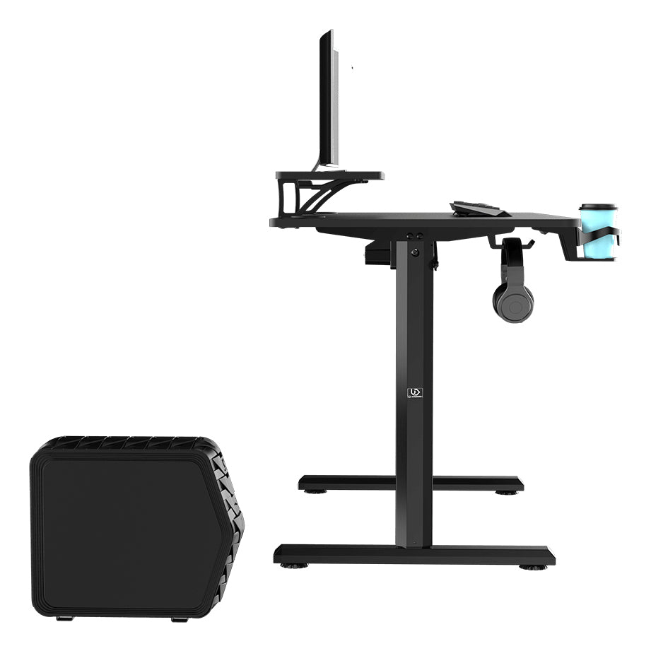 Ultradesk Highlander Gaming-Tisch – 120 × 60,5 cm, elektrisch höhenverstellbar, schwarz, Holz