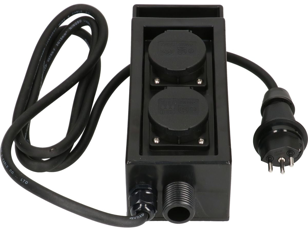 Max Hauri AG Max Hauri Gartensteckdose mit Erdspiess, 2×T13, 1,5 m, Klappdeckel – schwarz