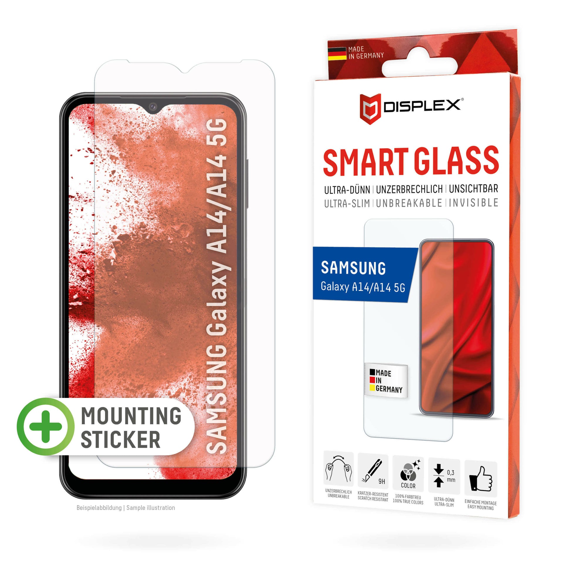 E.V.I. Displayschutz (Panzerglas), 10H – für Galaxy A14 – mit Applikator