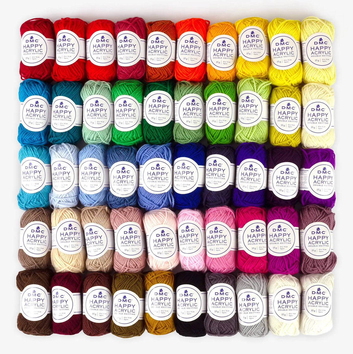 DMC Happy Acryl Garn Mehrfarbig – Extra dick, 15 g, 42 m, Nadel 3 mm, 100% Polyacryl, 50 Stk.