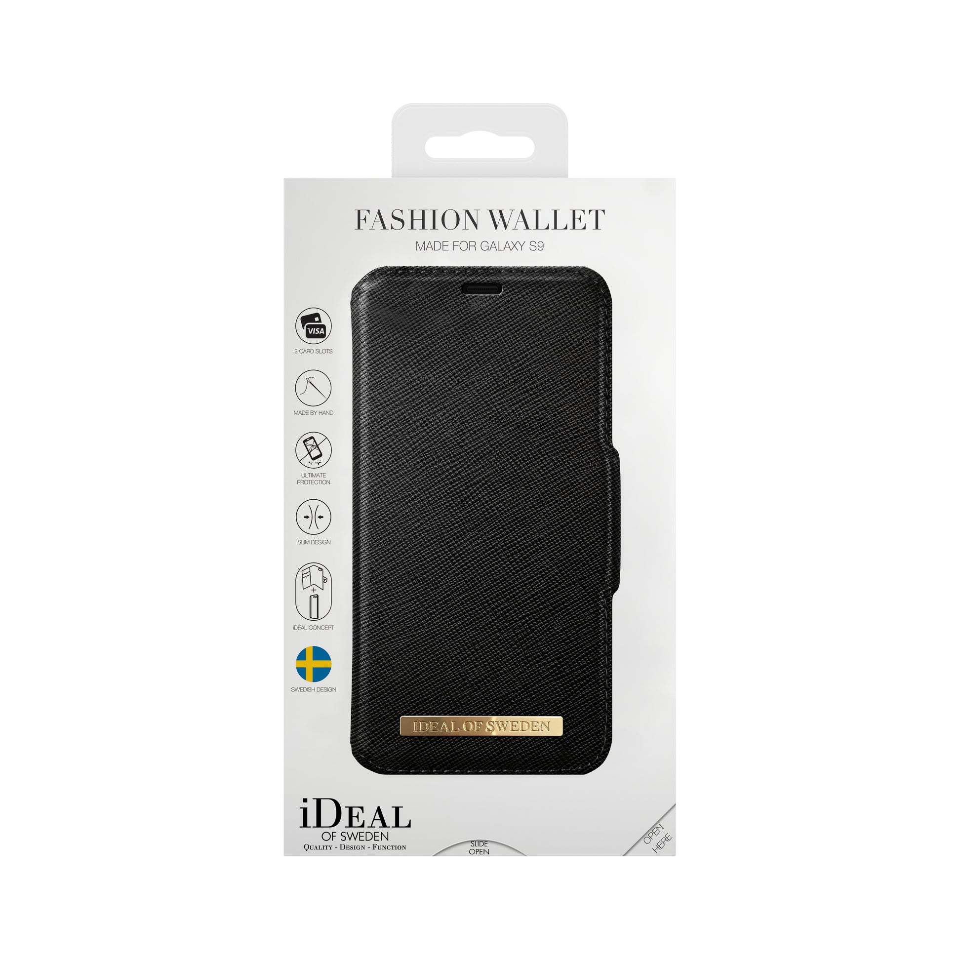 Ideal of Sweden – Booklet-Hülle Saffiano – für Samsung Galaxy S9 – schwarz – mit Kartenfach, Magnetverschluss