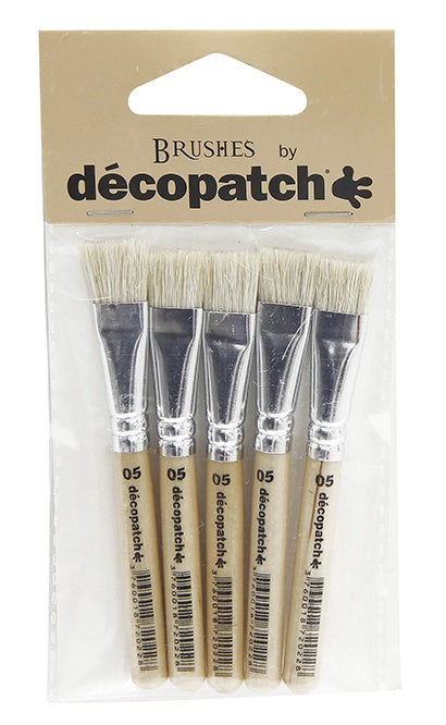 Décopatch Pinsel – Reine Schweineborsten, Holzgriff, Länge 90 mm, 5er-Pack, Flach, Aluminiumzwinge