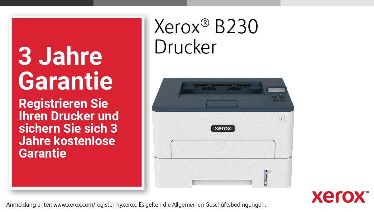Xerox B230 – Schwarz-Weiss, A4, Duplex, WLAN, LAN, USB, 34 S./Min., AirPrint, Mopria
