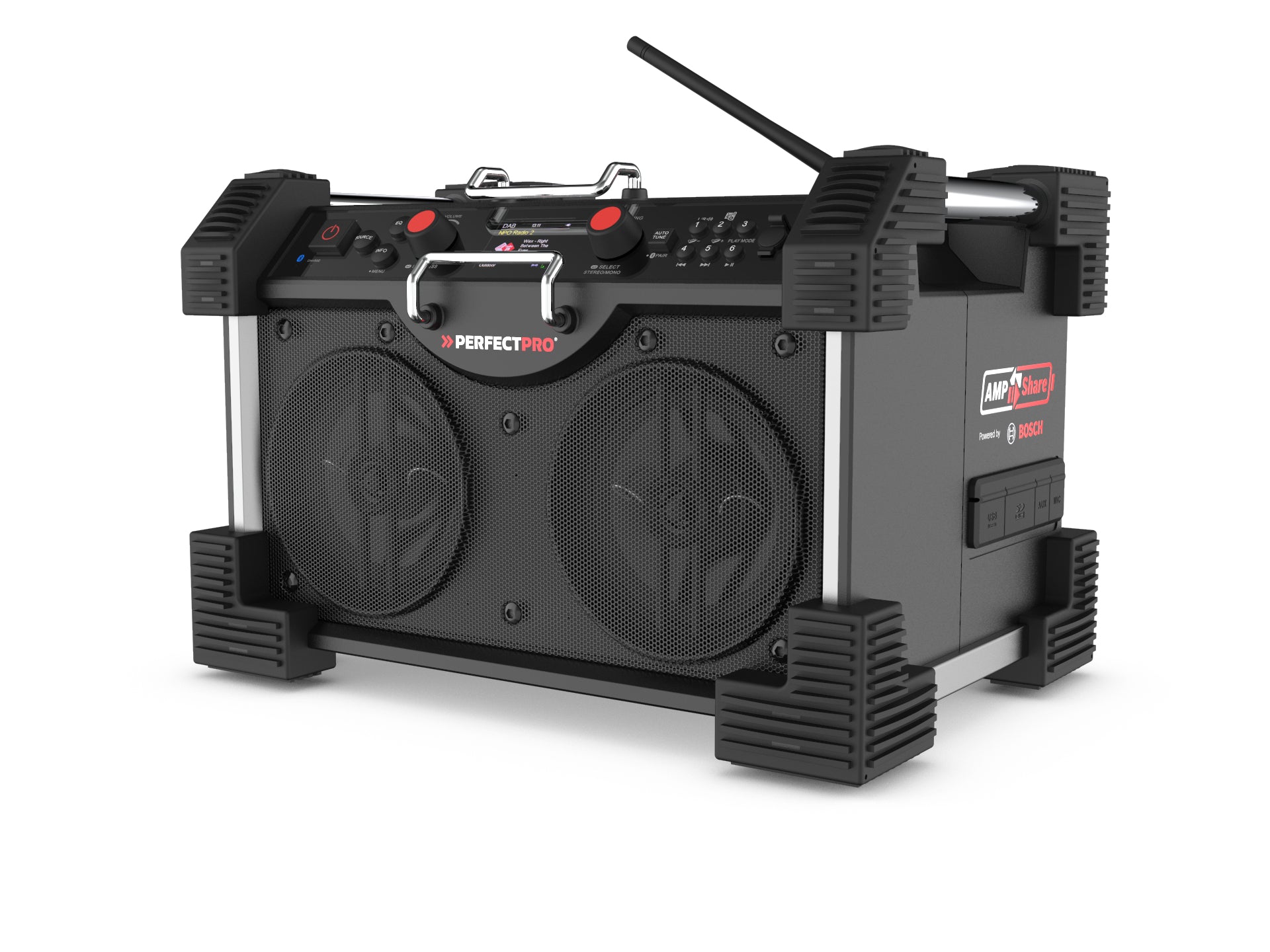 Perfectpro ROCKHART RH4-18V – Baustellenradio – DAB+, Bluetooth, IP44, Akkubetrieb – Schwarz