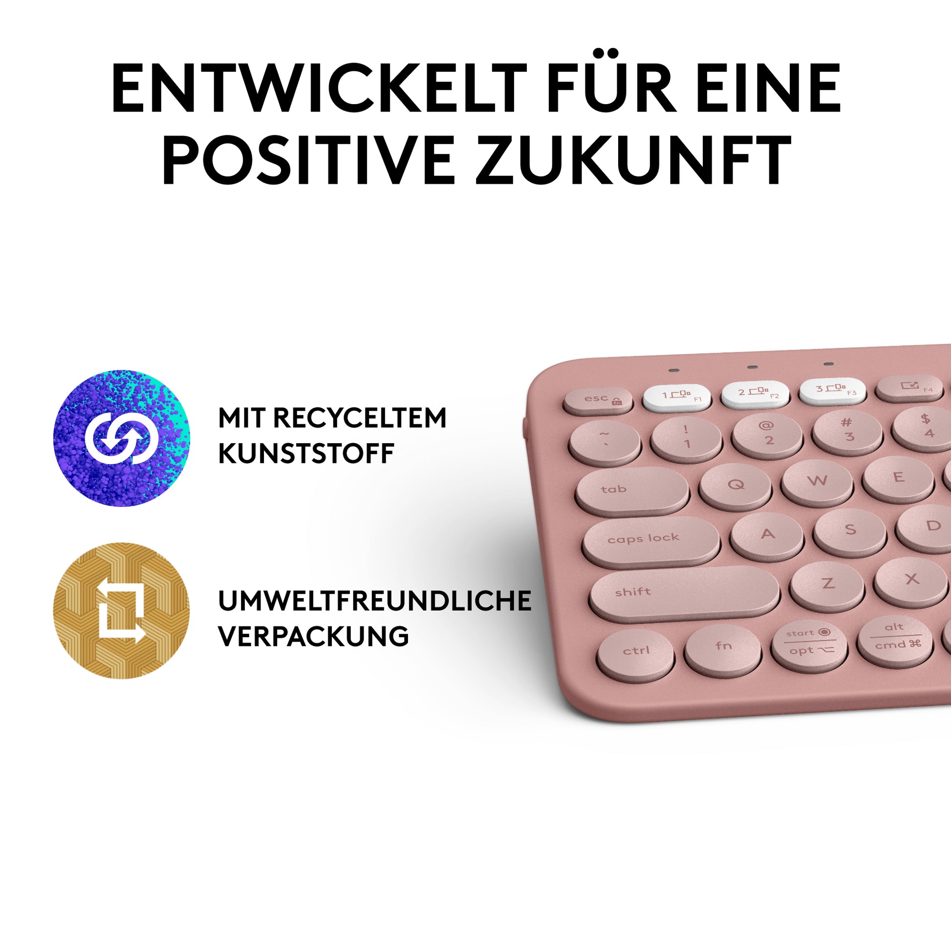 Logitech Pebble Keys 2 K380s – Mini Tastatur – Schere – Bluetooth & 2,4 GHz (Logi Bolt) – QWERTZ (DE)