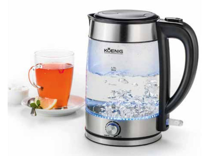Koenig Wasserkocher – 1,7 l, mit Temperaturwahl, Glas/Edelstahl, B02115