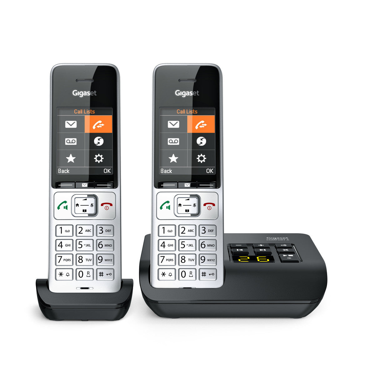 Gigaset Comfort 500 A Duo – mit Anrufbeantworter, inkl. 2 Mobilteile, Schwarz/Silber