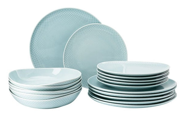 Rosenthal Junto Teller – 18-teiliges Set, Porzellan, Opalgrün, spülmaschinenfest, mikrowellengeeignet