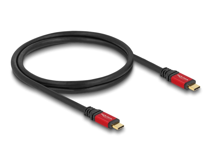 DeLOCK USB-C auf USB-C Kabel – USB 3.2 Gen 1 (5 Gbit/s) – 1 m – PD 100 W – E-Marker – Schwarz/Rot