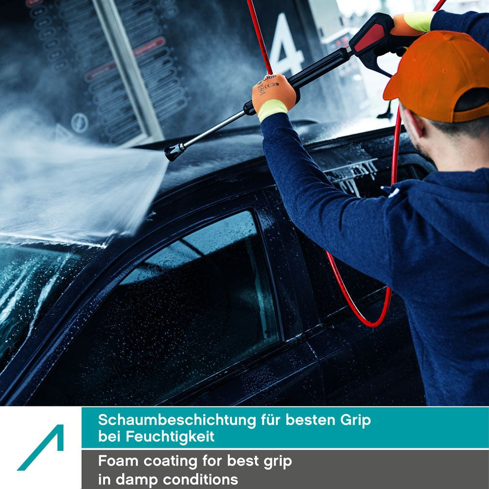 ACE Arbeitshandschuhe – XL, 4 Stück – Schaumstoff, Wasserfest, Orange, Reissfest