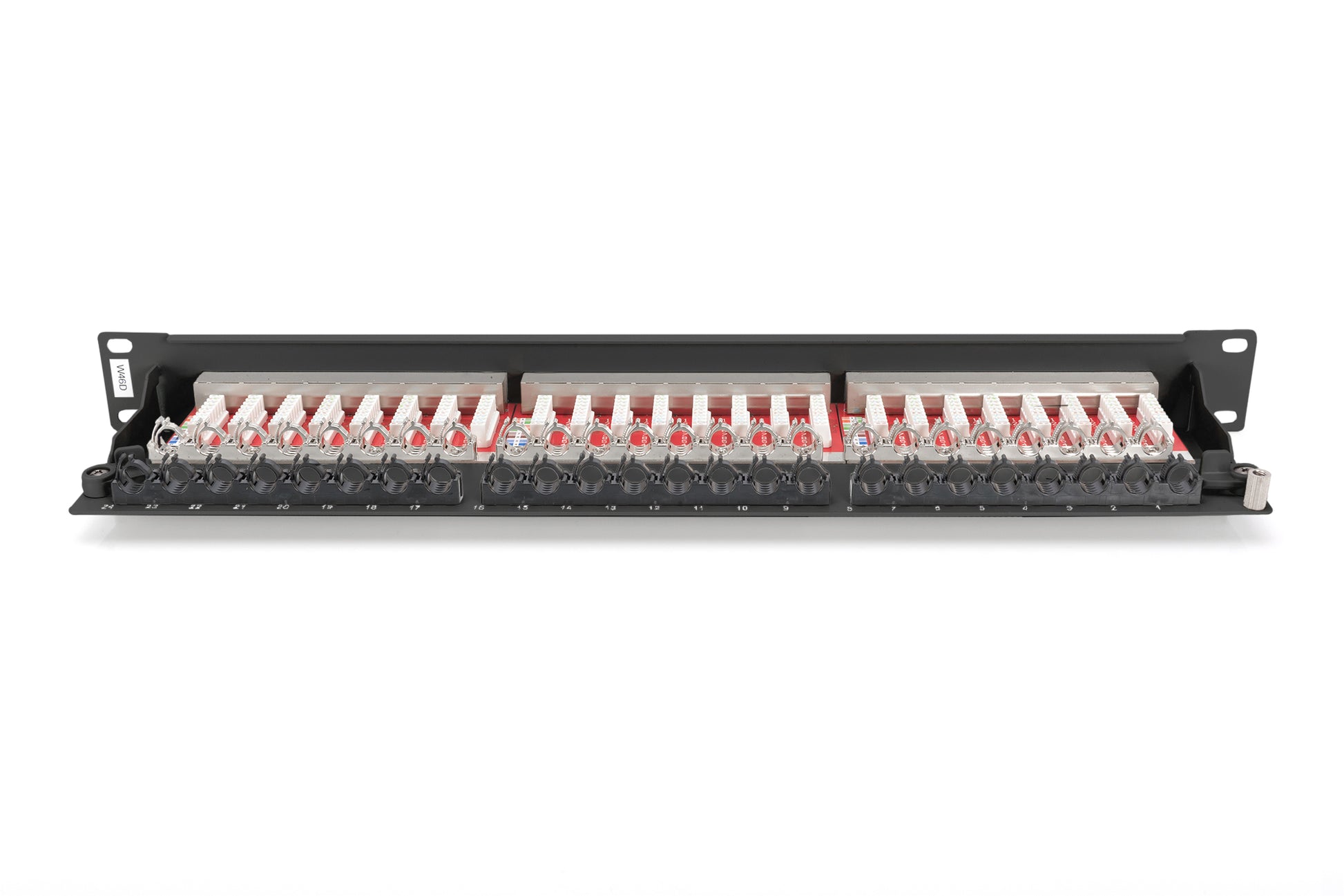 Digitus Patchpanel 24× RJ-45 – Cat6A (Klasse EA), geschirmt, 1U, 19", Schwarz, Stahl