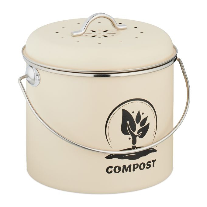 Relaxdays Komposteimer 10051221_550 – 3,5 l – Eisen, rund – creme