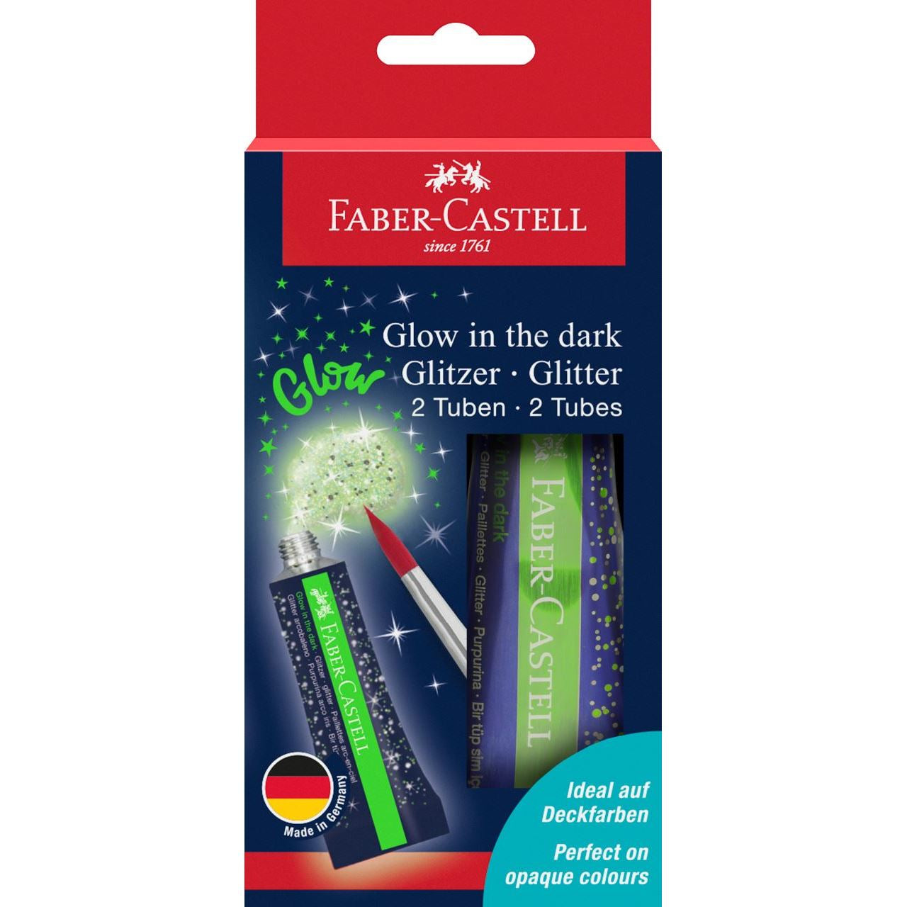 Faber-Castell Glitzergel – Mehrfarbig, Glitzer, Leuchtet im Dunkeln – 2 Tuben 2×12 ml (24 ml)