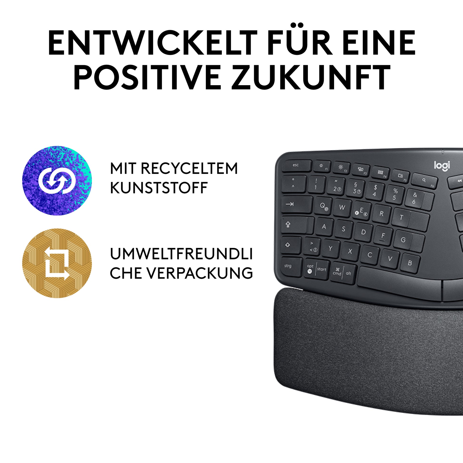 Logitech K860 ERGO – Tastatur, DE-Layout (DE), ergonomisch, mit Handballenauflage, Graphit