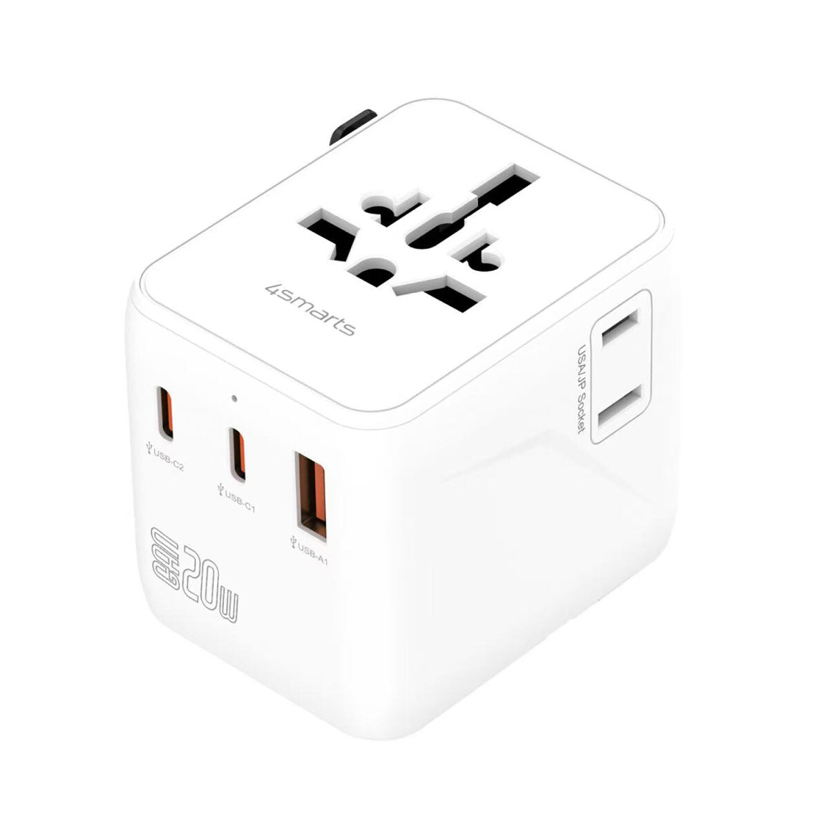 4smarts Nomad Weltreiseadapter GaN 20 W – 4×230 V, USB-C×2, USB-A×1 – Weiss