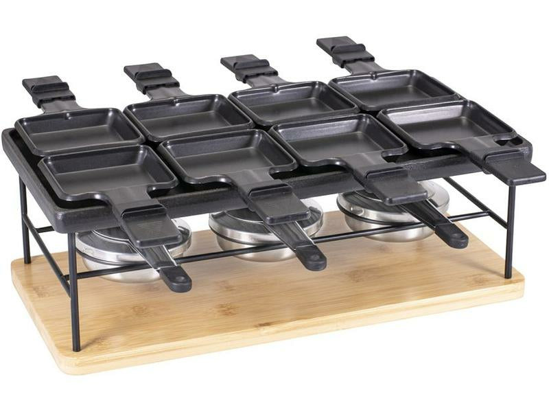 Kadastar Raclette-Kombination Flame 100720 – 8 Personen, 8 Pfännchen, Metall-Grill – Schwarz